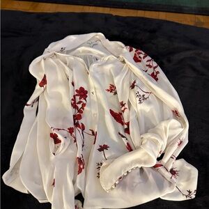 Joie Red and White Blouse with Peter Pan Collar and Tie Front